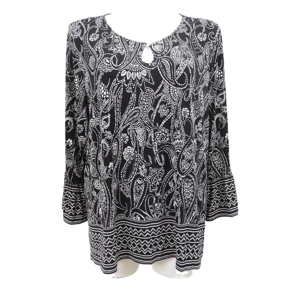 Jones Studio PLUS 3X Artsy Paisley Flowy Tunic Top Bell Sleeves Whimsical Blouse